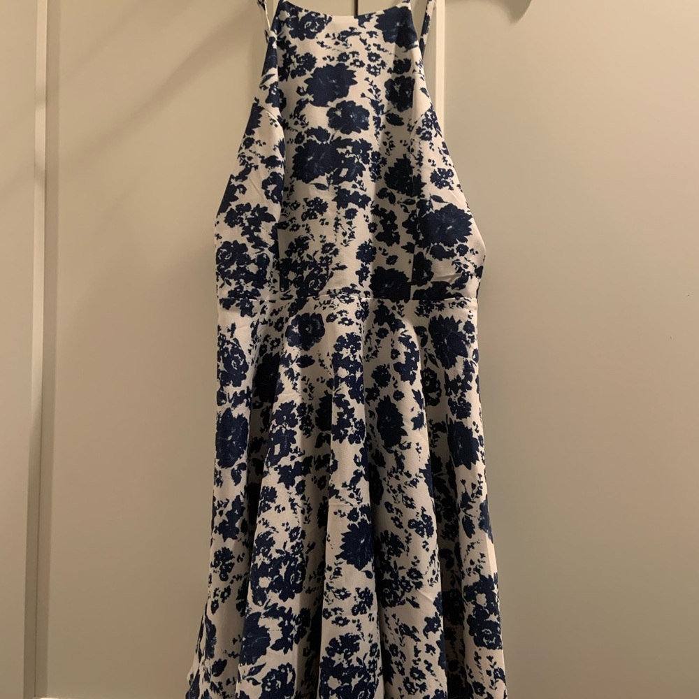 Lulus high neck blue and white floral dress